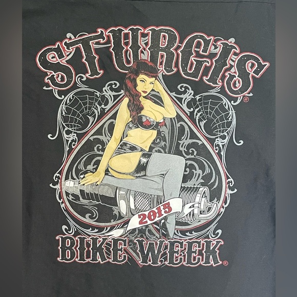 2015 STURGIS Bike Week Red Cap Motorcycle Short Sleeve Black Shirt Size Large - Picture 5 of 7